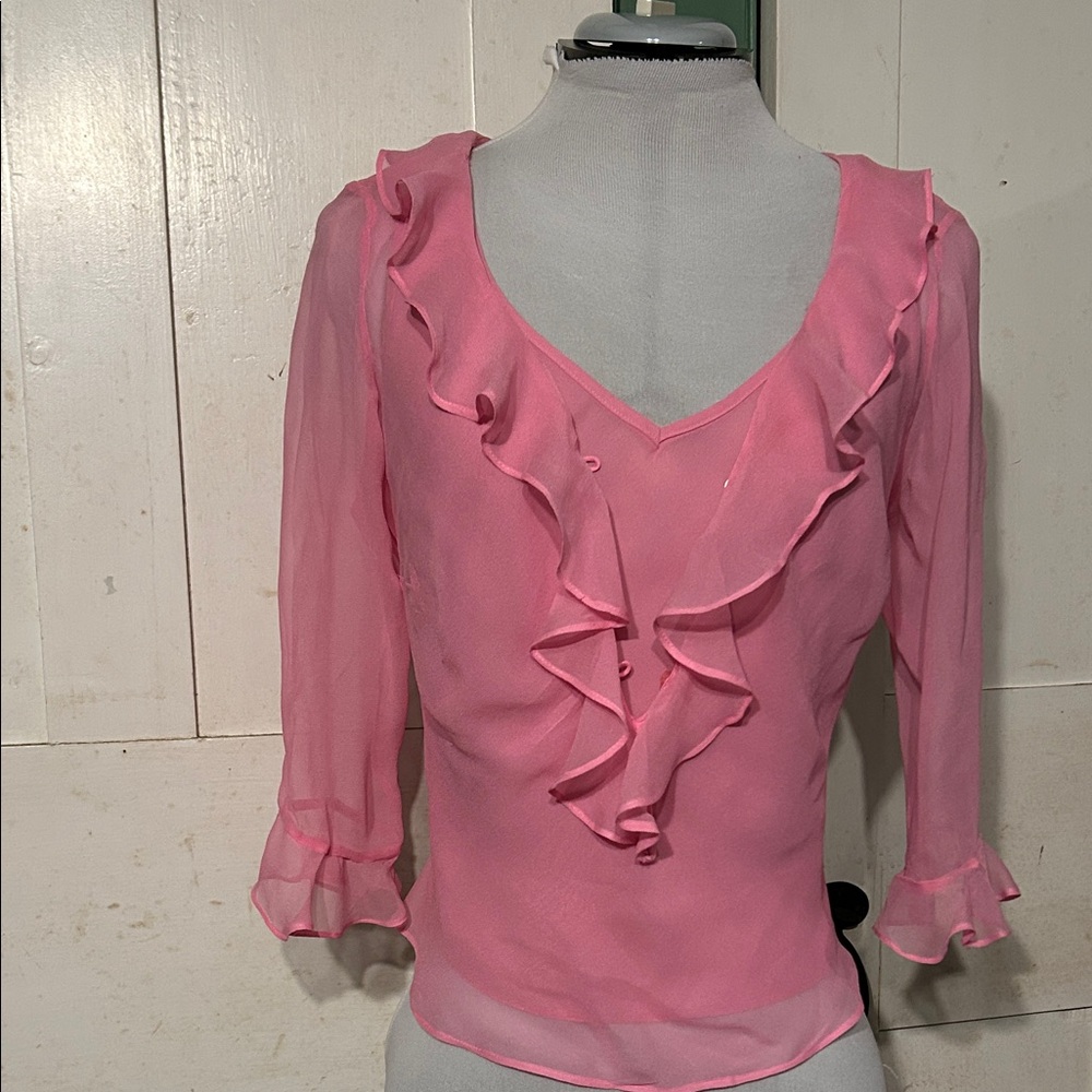 Y2K NOSWT ICE 100% Silk Blouse Attached Camisole size PM Romantic Fairycore